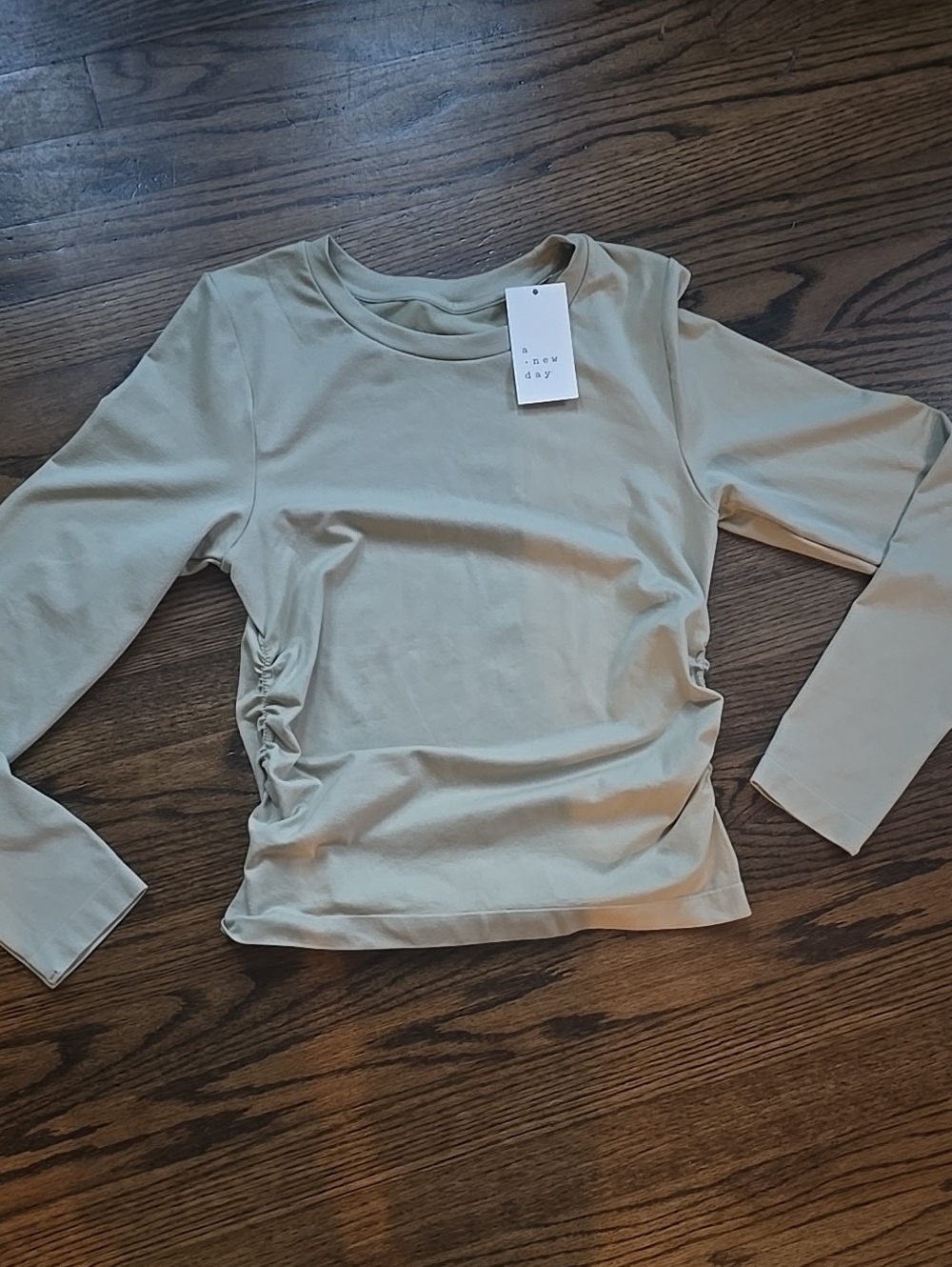 a new day Long-Sleeve Side-Ruche Top in Light Khaki